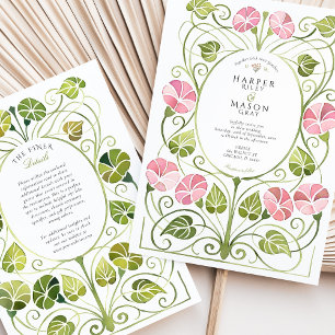 Invitation Mariage Art Nouveau Rose Feuillage Végétal