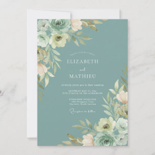 Invitation Mariage Artisanal Feuillage Peint sur Fond Mousse