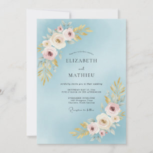 Invitation Mariage Artisanal Pivoine Ciel Poudré