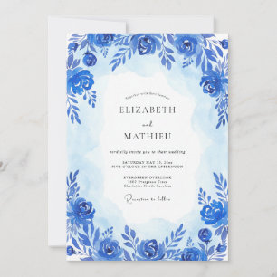 Invitation Mariage Artistic Bloom Bleu de Cobalt