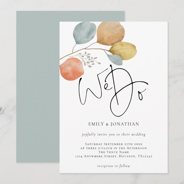 Invitation Mariage Artistique Aquarelle Feuilles Nous Faisons (Devant / Derrière)