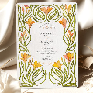 Invitation Mariage artistique Art Nouveau Lily orange
