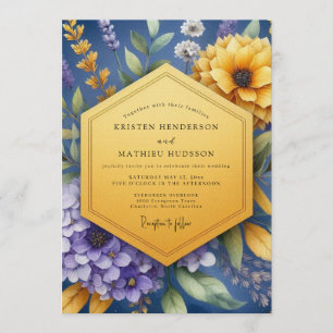 Invitation Mariage artistique aux fleurs sauvages indigo