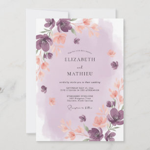 Invitation Mariage Artistique aux Tons de Prune et de Pêche