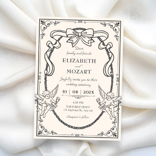 Invitation Mariage artistique baroque gris vintage 