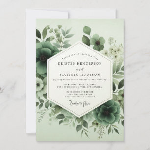 Invitation Mariage Artistique Botanique Vert Sage