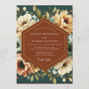 Invitation Mariage artistique Brun sarcelle