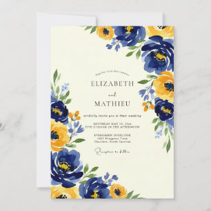 Invitation Mariage artistique de printemps jaune et bleu de m