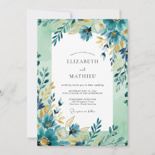 Invitation Mariage artistique de printemps sarcelle ocre