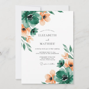 Invitation Mariage Artistique de Printemps Vert Émeraude