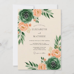 Invitation Mariage Artistique de Printemps Vert Émeraude et P