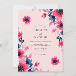 Invitation Mariage Artistique d'Été Rose Navy