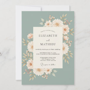 Invitation Mariage artistique floral vert sauge