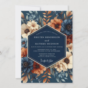 Invitation Mariage Artistique Flore Navy Rouille