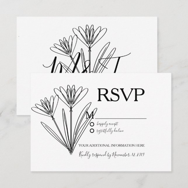 Invitation Mariage artistique minimaliste de la ligne de fleu (Devant / Derrière)