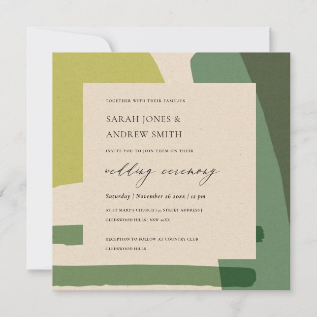 INVITATION MARIAGE ARTISTIQUE MODERNE ABSTRAIT KRAFT LIME VER (Devant)