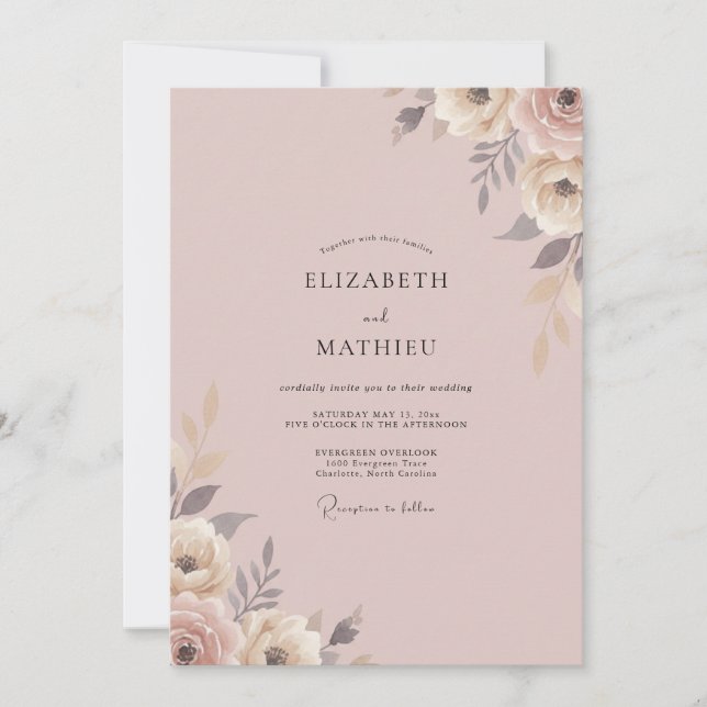 Invitation Mariage Ash Blush Bloom (Devant)