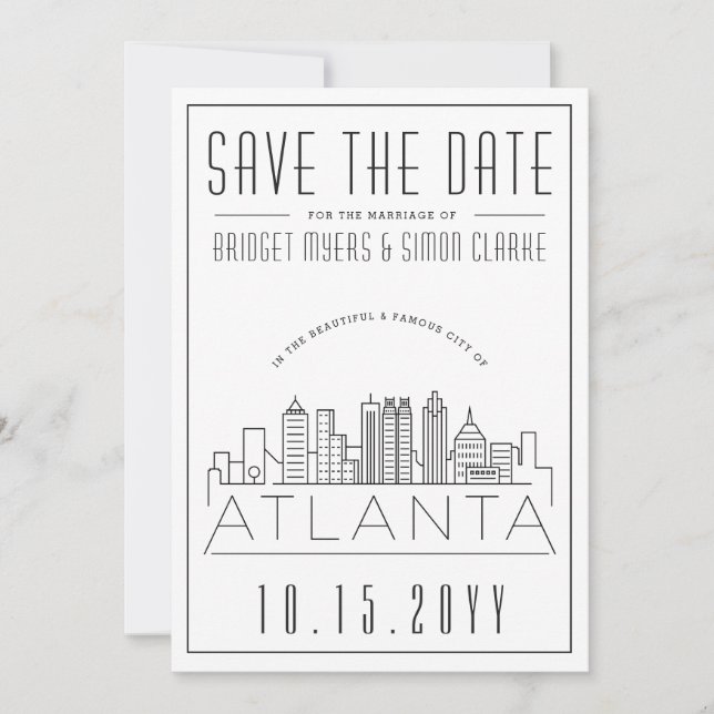 Invitation Mariage Atlanta | Skyline stylisée Enregistrer la  (Devant)