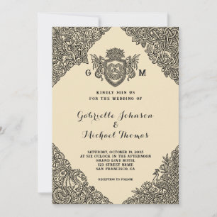 Invitation Mariage au blason de dragon à nœud celtique vintag