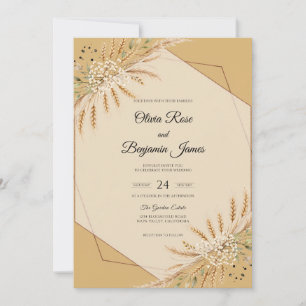 Invitation Mariage au blé des Pampas doré et eucalyptus