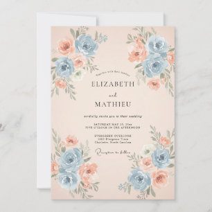 Invitation Mariage au bleuet, abricot, ranunculus et eucalypt