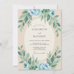 Invitation Mariage au bleuet, eucalyptus et feuillage Seafoam
