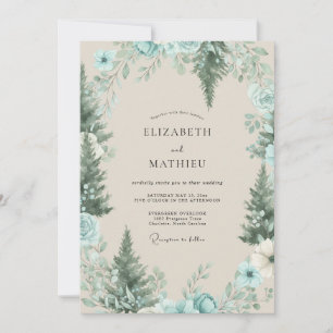 Invitation Mariage au bois de pins céladon et eucalyptus