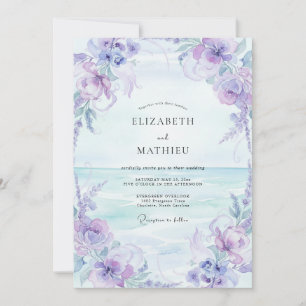 Invitation Mariage au bord de la mer aux tons lilas