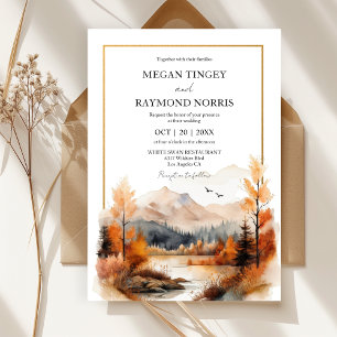 Invitation Mariage au bord du lac à l'aquarelle de la montagn