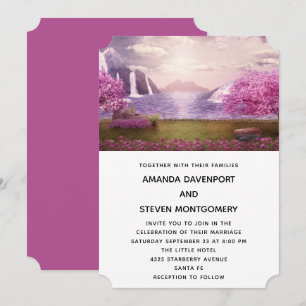 Invitation Mariage au bord d'un lac avec des cascades et des 