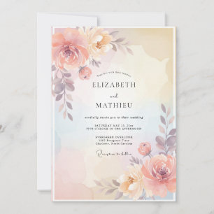 Invitation Mariage au Champagne Abricot Ranunculus Eucalyptus