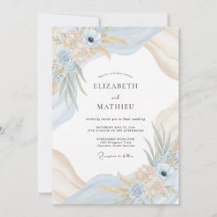Invitation Mariage au Champagne Poudre Bleu Eucalyptus