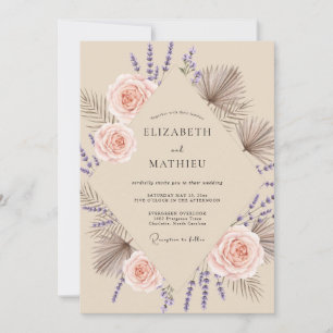 Invitation Mariage au Champagne Violet Pampas Eucalyptus