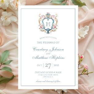 Invitation Mariage au chandelier floral à monogramme vintage