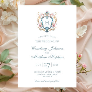 Invitation Mariage au chandelier floral à monogramme vintage