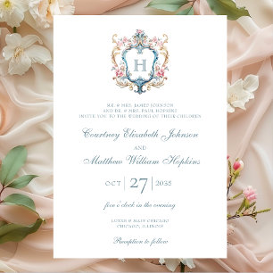 Invitation Mariage au chandelier floral à monogramme vintage
