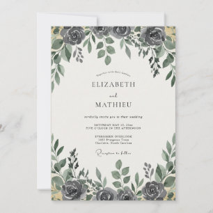 Invitation Mariage au charbon d'ardoise et eucalyptus feuillu