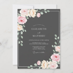 Invitation Mariage au Charbon de Bois Pétale Rose Ranunculus 