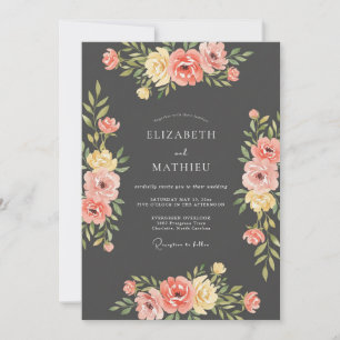 Invitation Mariage au Charbon de Corail Ranunculus Eucalyptus