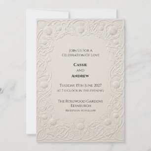 Invitation Mariage au chardon celtique ivoire embossé