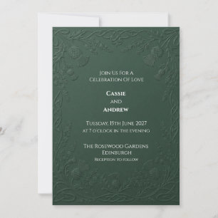 Invitation Mariage au chardon celtique vert foncé embossé