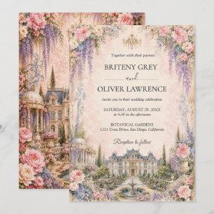 Invitation Mariage au château de conte de fées rose élégant