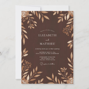 Invitation Mariage au Chocolat Bronze Feuillu
