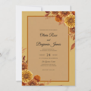 Invitation Mariage au Chrysanthème Eucalyptus Ocre Doré