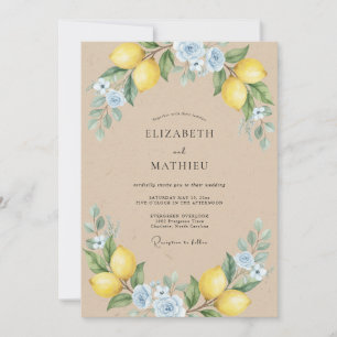 Invitation Mariage au citron jaune et à l'eucalyptus azur