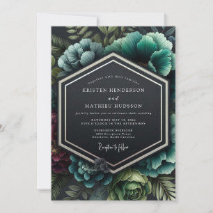 Invitation Mariage au clair-obscur grenat et sarcelle