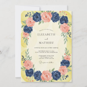 Invitation Mariage au Cobalt Abricot Ranunculus Eucalyptus