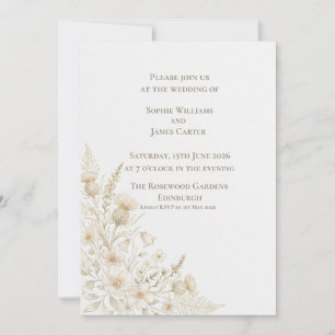 Invitation Mariage au coin botanique de fleurs sauvages d'or 