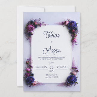 Invitation Mariage au coin floral Indigo Blush