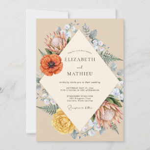 Invitation Mariage au coquelicot protéa orange
